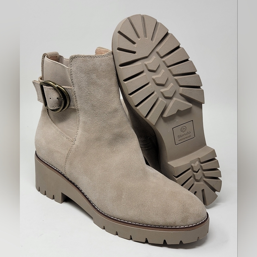 BLONDO Waterproof Dahlia Cream Suede Ankle Boots Buckle Women's Size 11 New